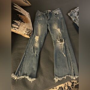 Insane geneWomen's Distressed Light Blue Flare Jeans